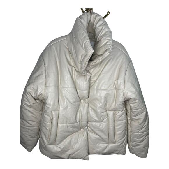 Nanushka Hide Okobor Alt-Leather Textured Puffer Jacket Cream White Size XS - Picture 9 of 16